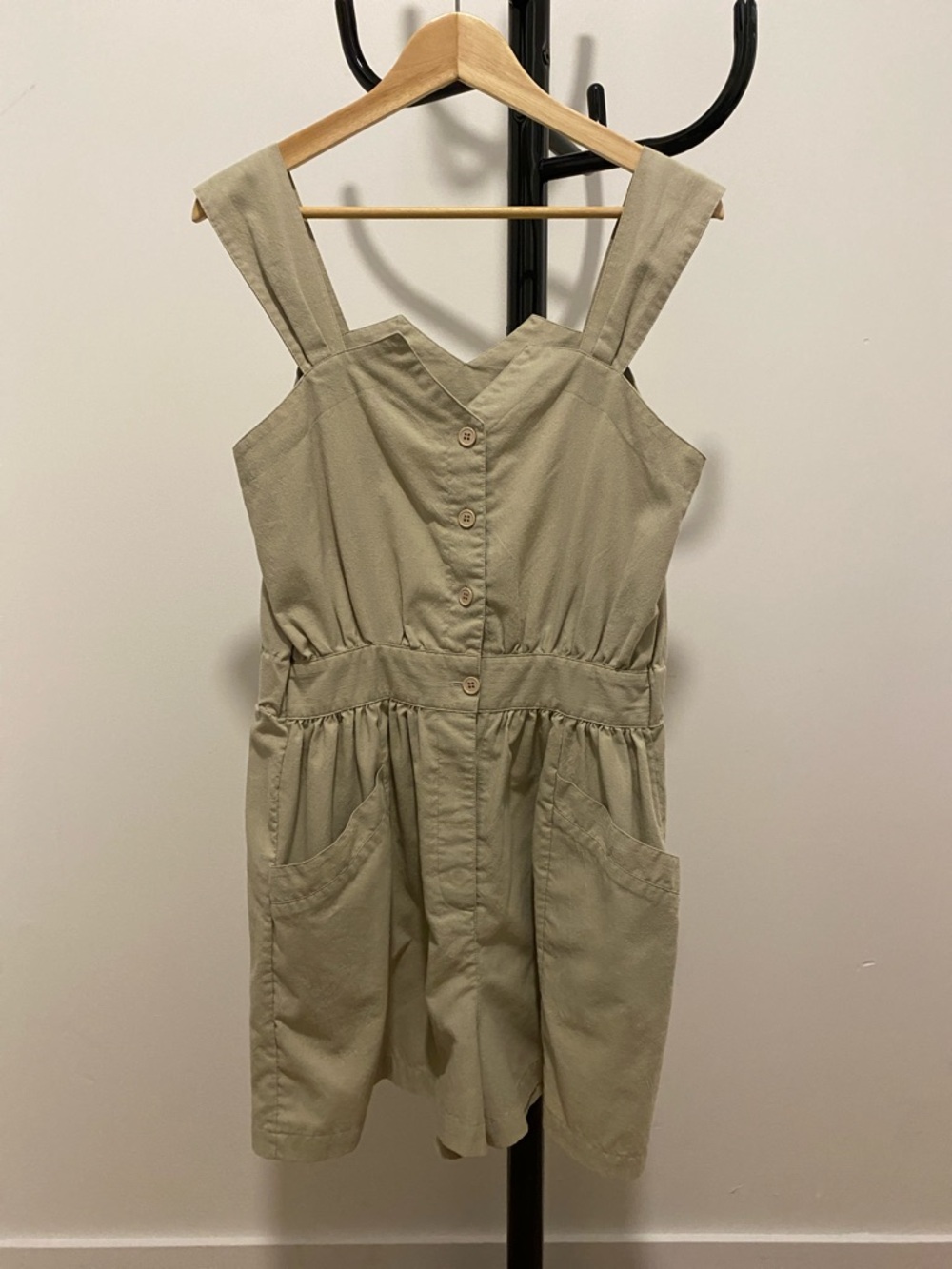 Vintage sage green Sleeveless Utility Romper